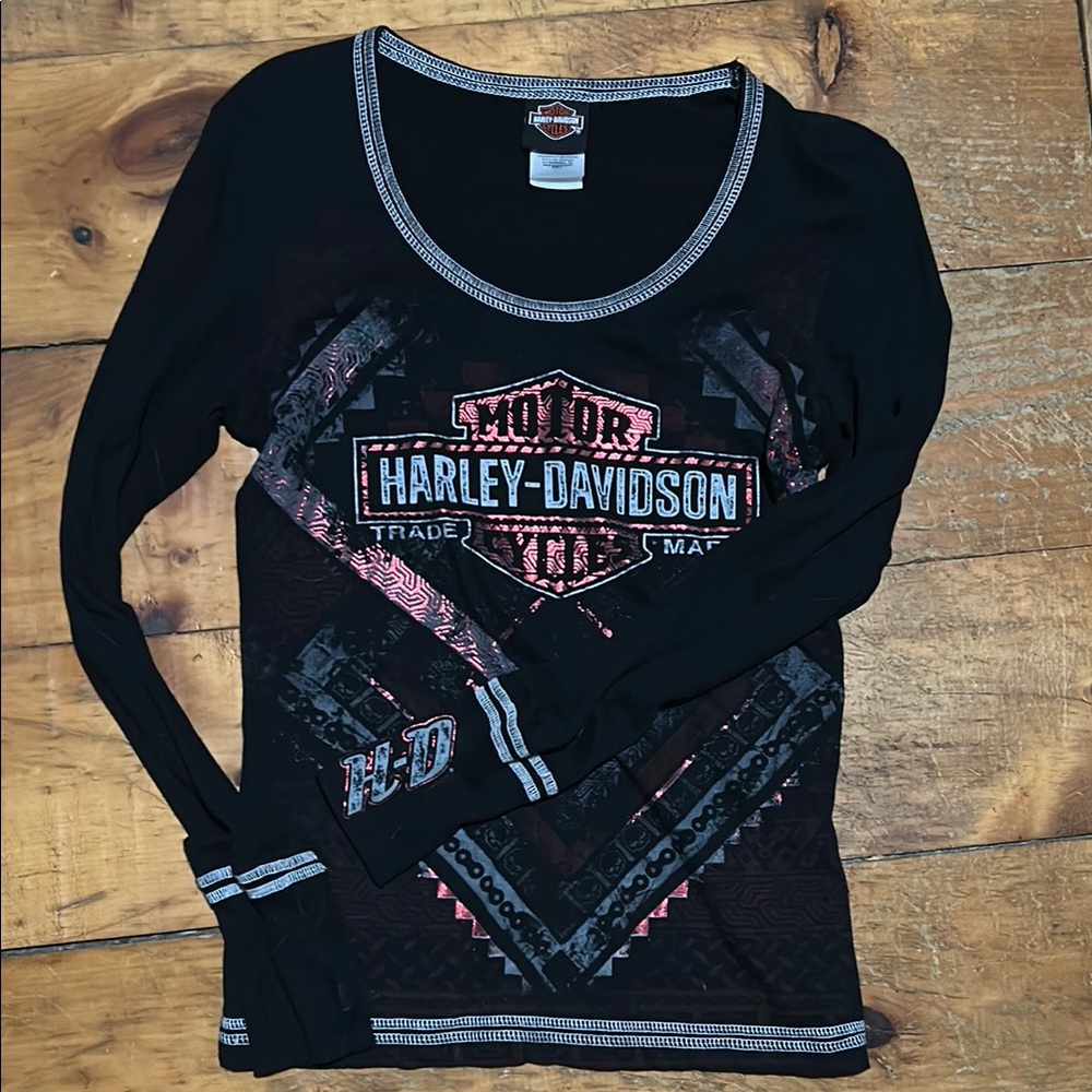 Harley-Davidson Black and Pink Long Sleeve Tee
